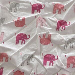 Pottery Barn Kids Pink Elephant Print Organic Cotton Crib Sheet